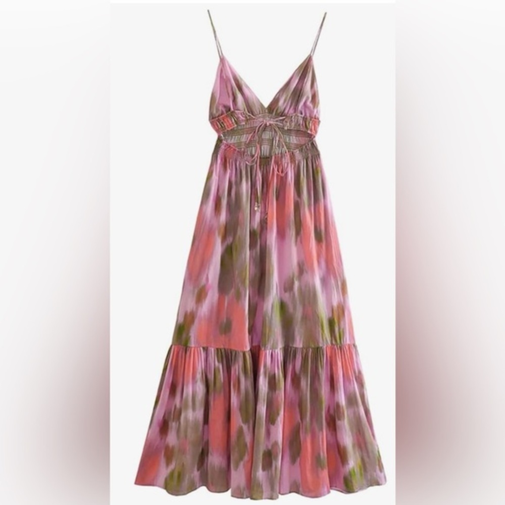 Women’s Pink Tie-Dye Maxi Dress with Spaghetti Straps
